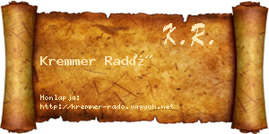 Kremmer Radó névjegykártya